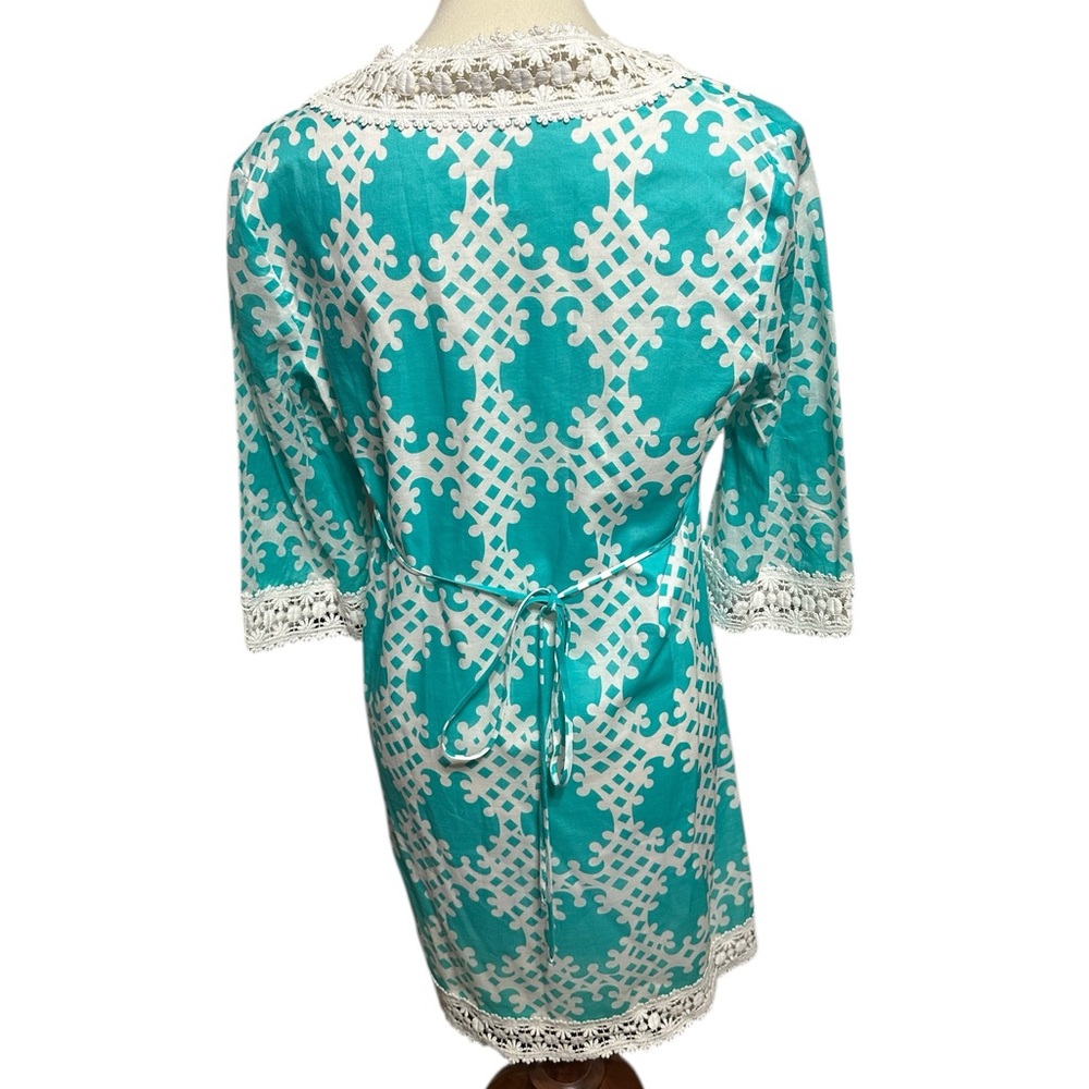 The Original Milly of New York Aqua White Lace Cabana Cover Up Dress Size 10 - Picture 3 of 8